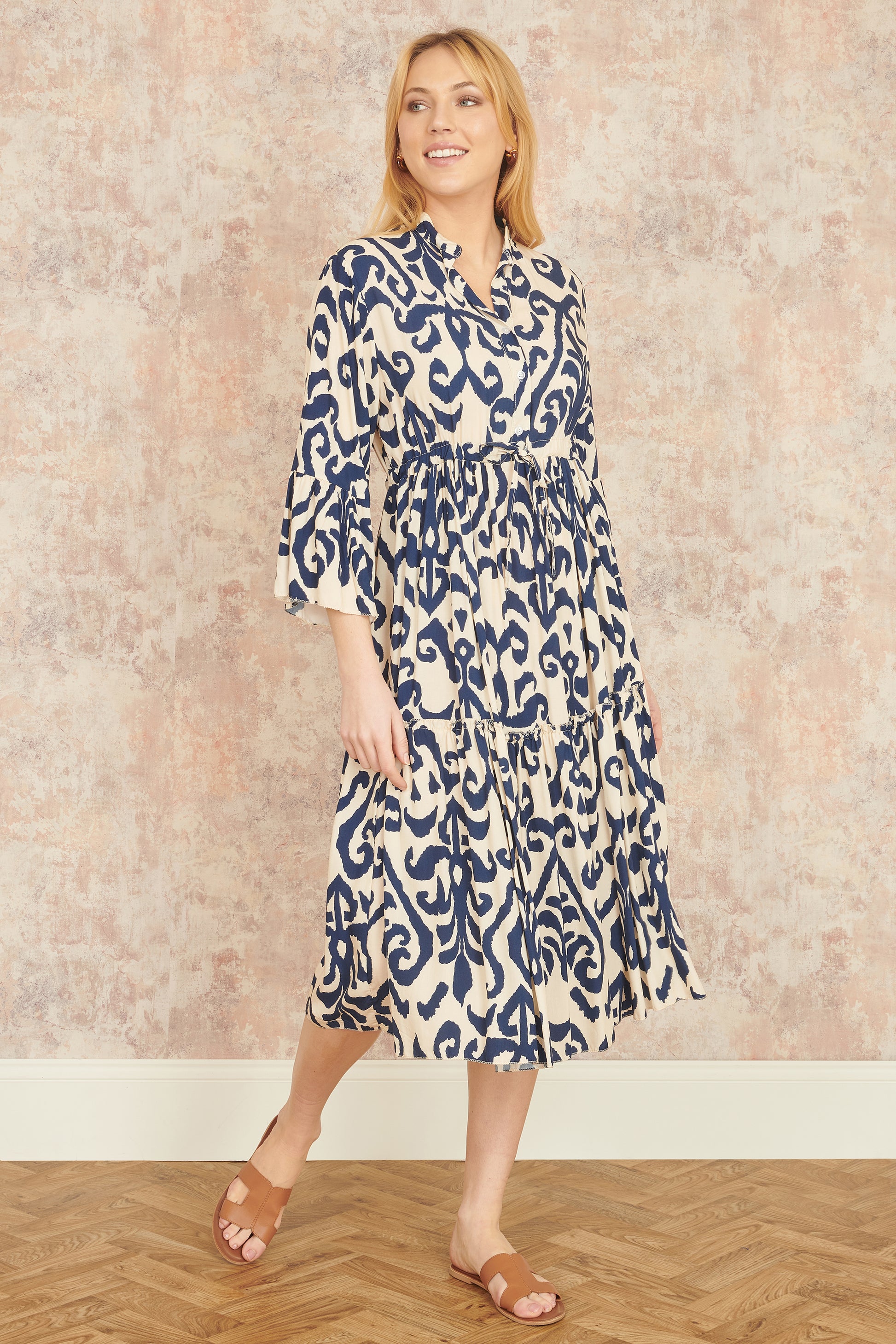 Yumi Navy Block Print Kaftan Beachwear Yumi