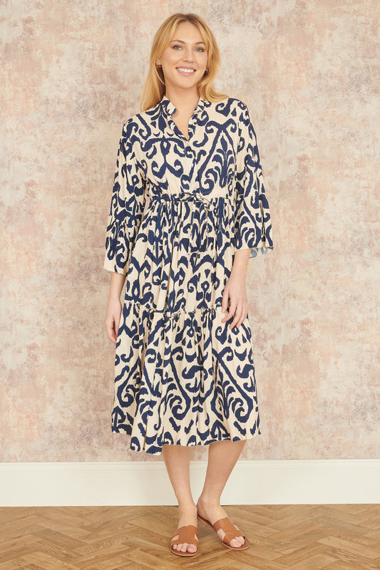 Yumi Navy Block Print Kaftan Beachwear Yumi