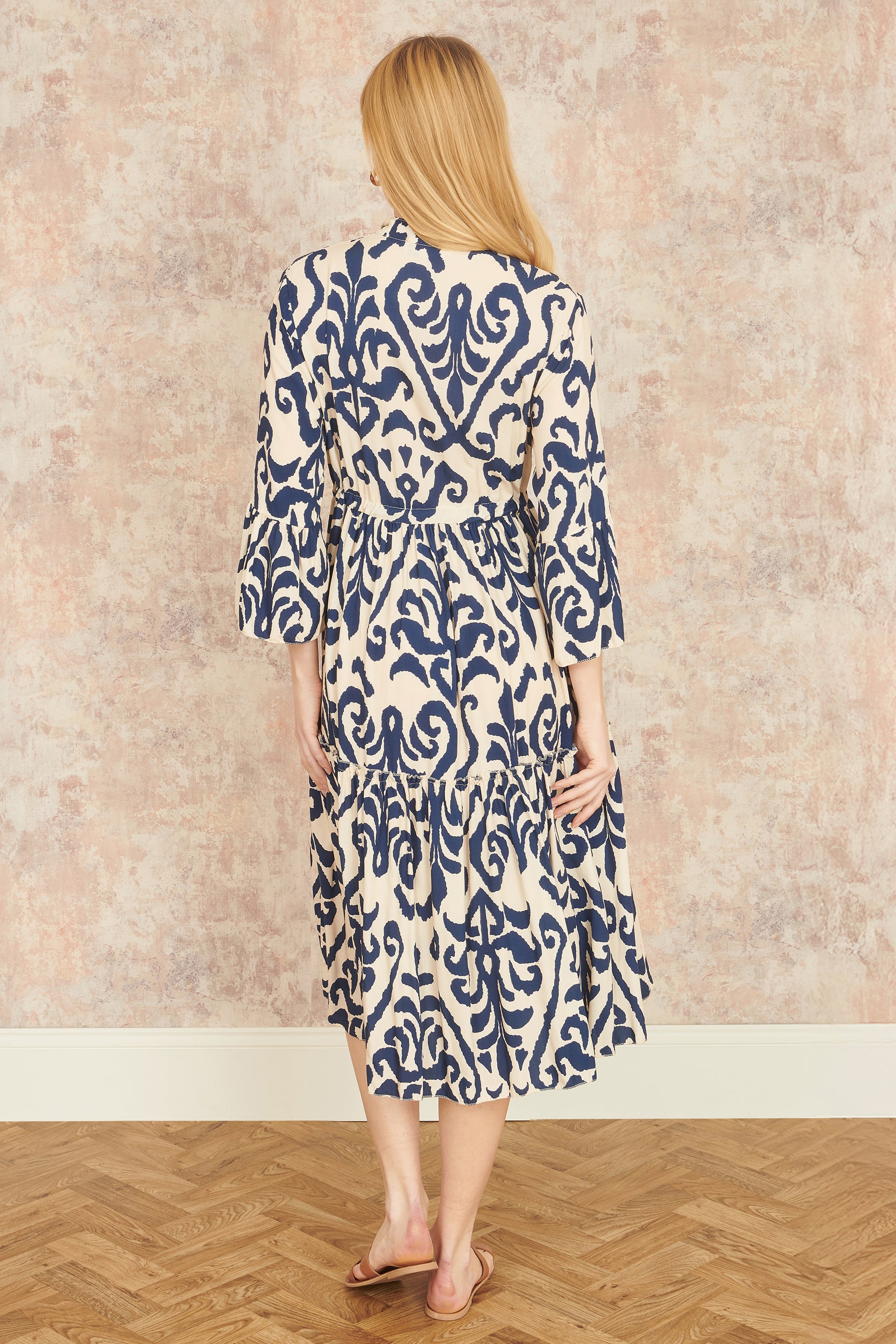 Yumi Navy Block Print Kaftan Beachwear Yumi