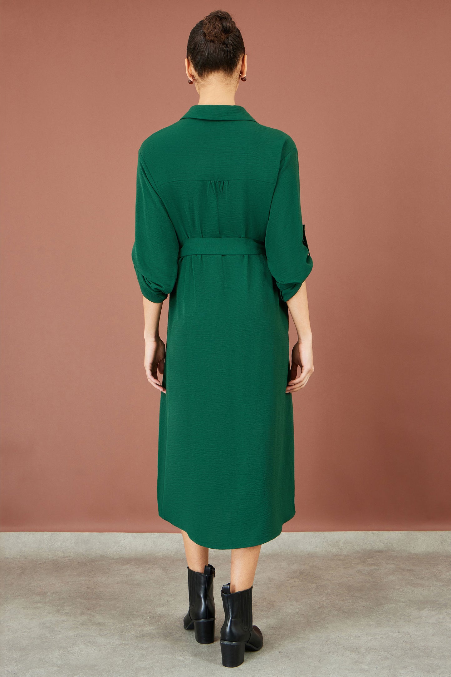 Yumi Green Stretch Midi Shirt Dress Dress Casual Yumi