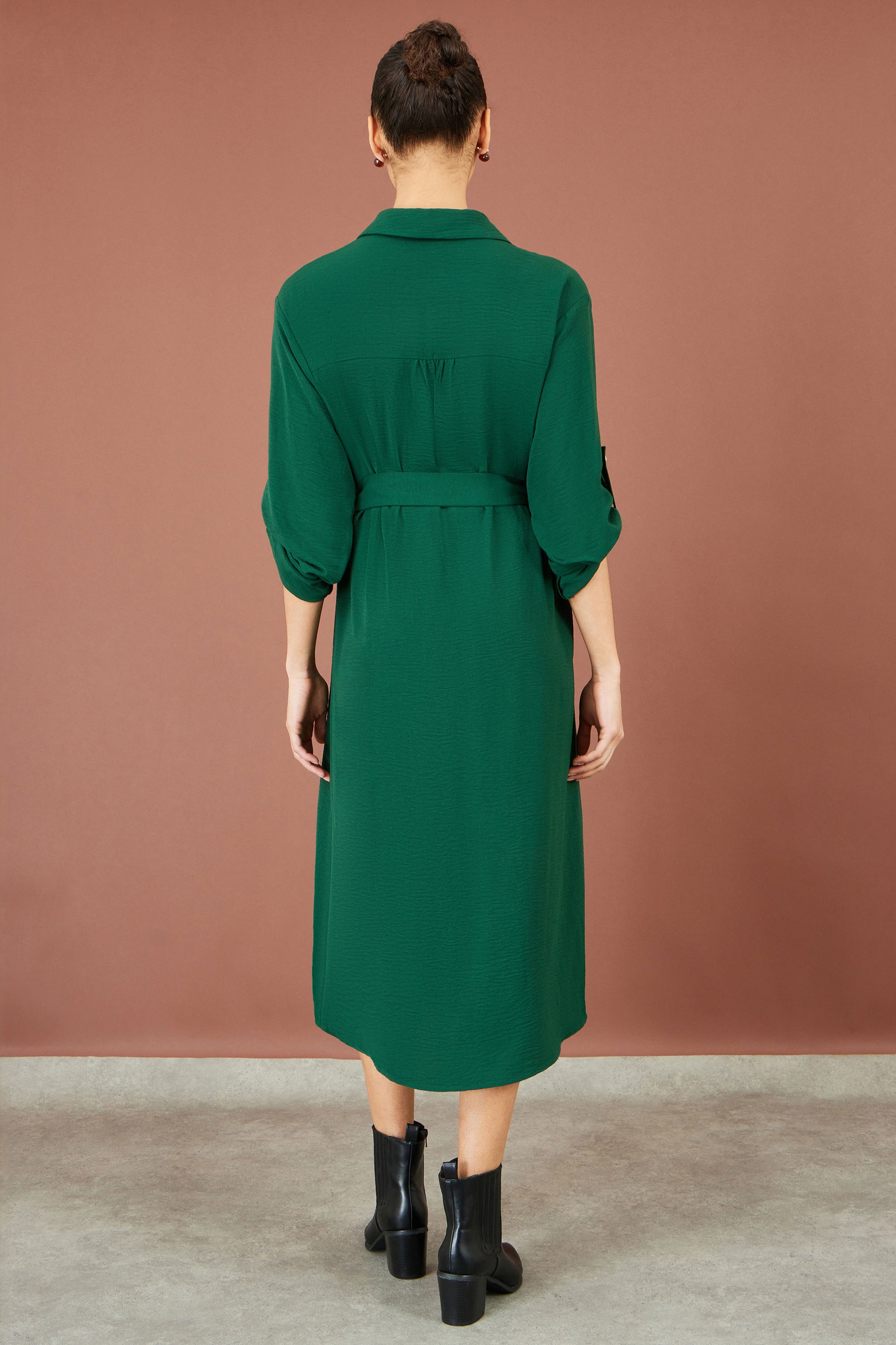 Yumi Green Stretch Midi Shirt Dress Dress Casual Yumi