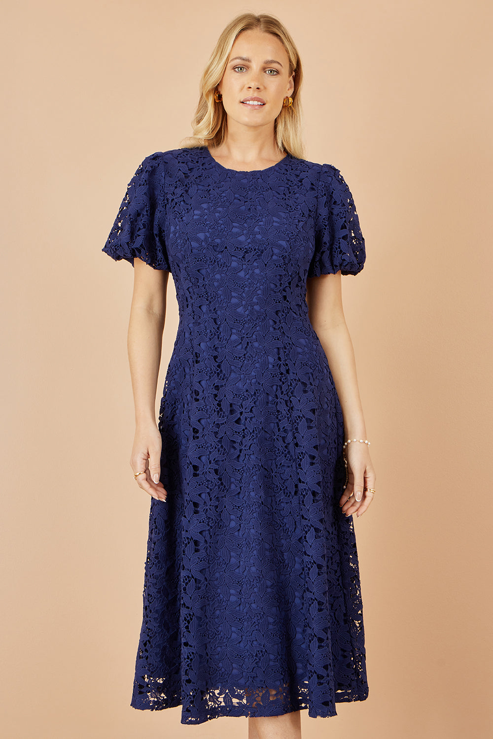 Yumi Navy Lace Midi Skater Dress Dress Occasion Yumi