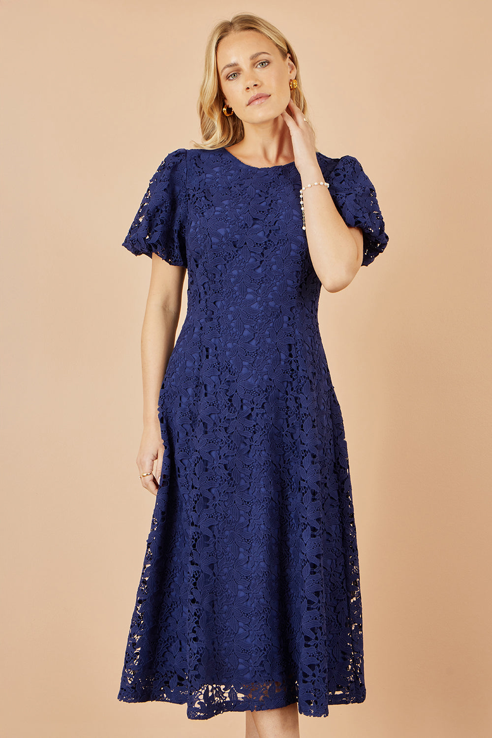 Yumi Navy Lace Midi Skater Dress Dress Occasion Yumi