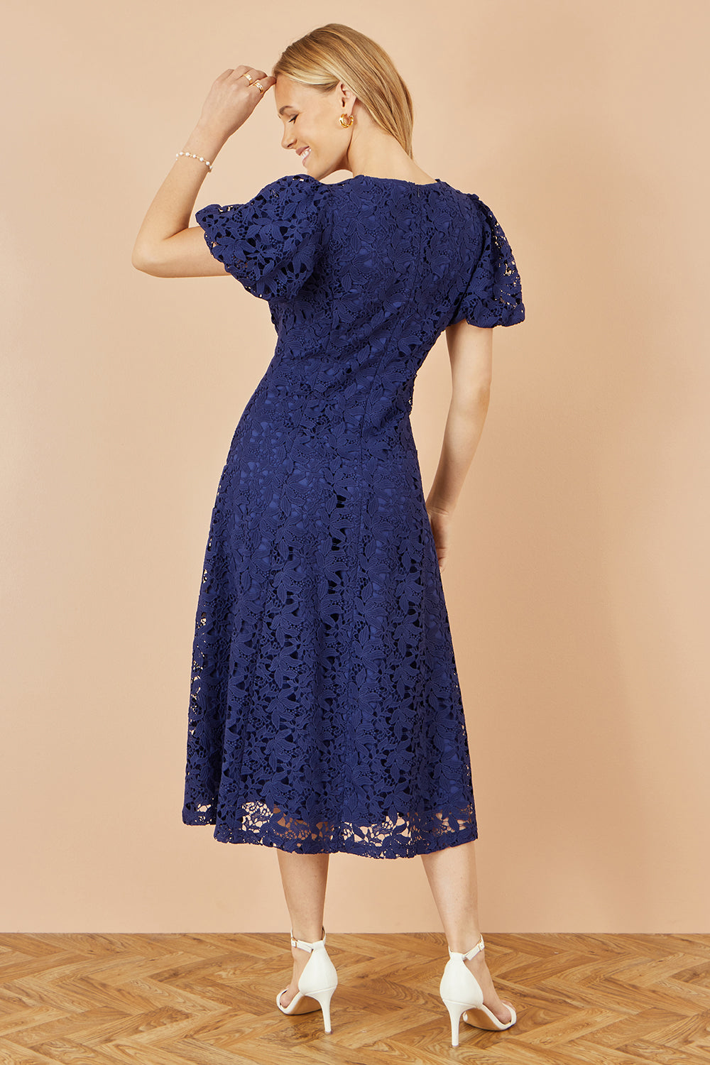 Yumi Navy Lace Midi Skater Dress Dress Occasion Yumi
