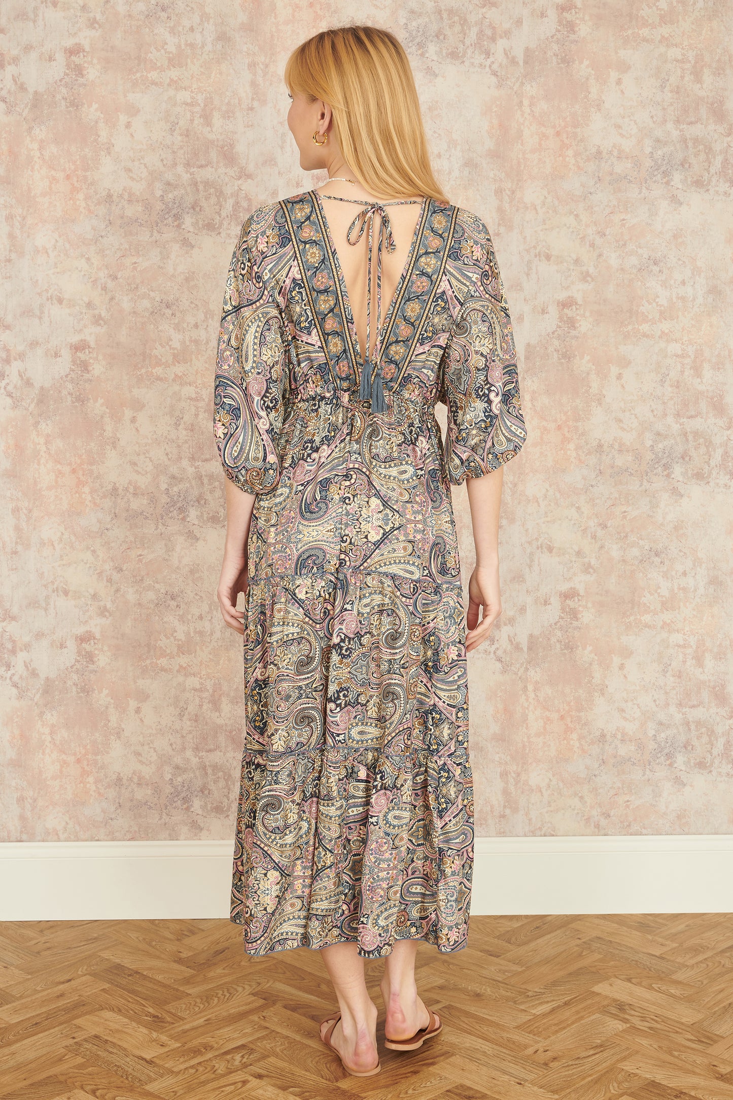 Yumi Multicolour Paisley Print Midi Kimono Dress With Tie Back DRESS Yumi