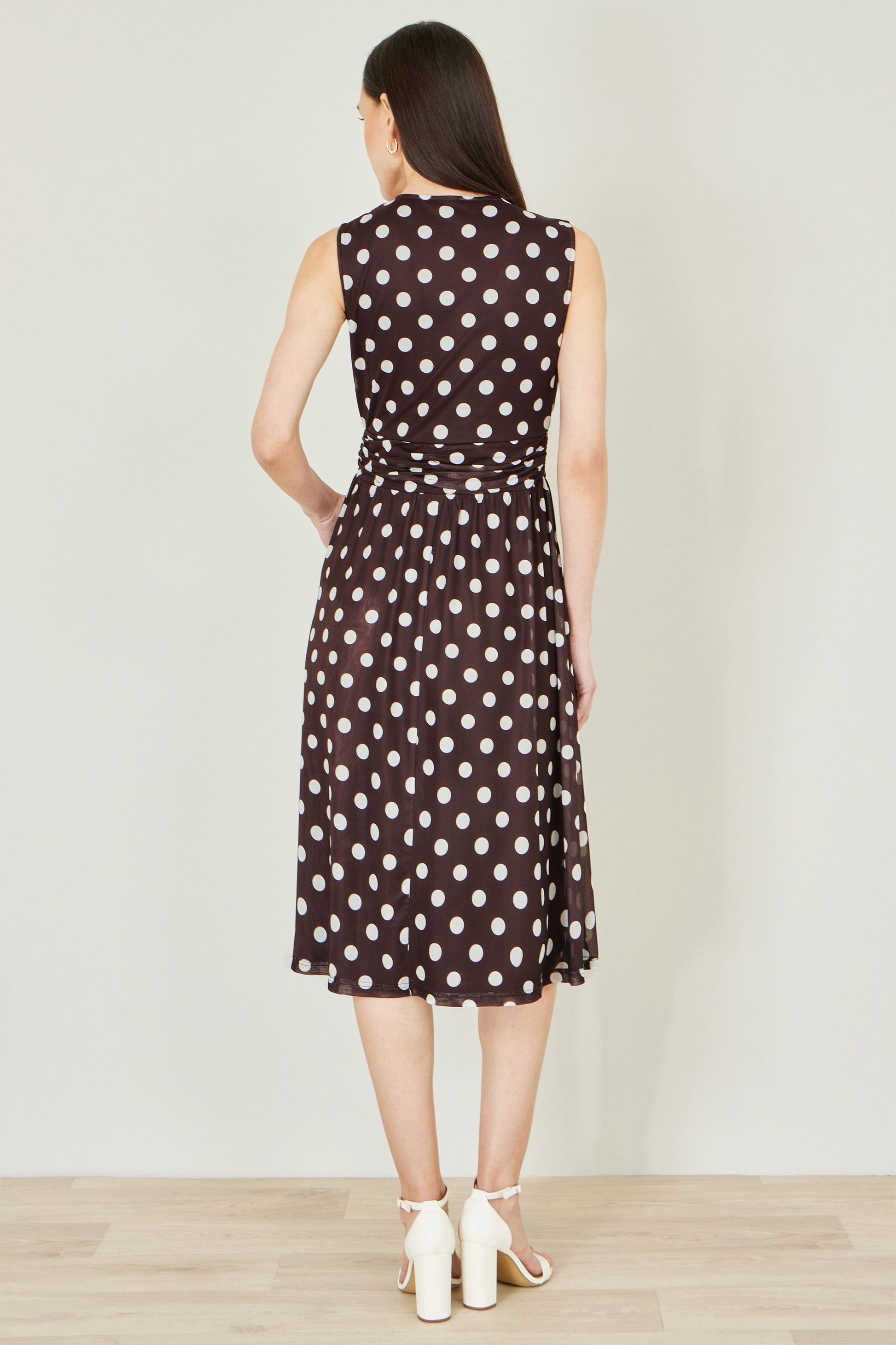 Yumi Brown Polka Dot Mesh Wrap Skater Dress With Pockets Dress Occasion Yumi