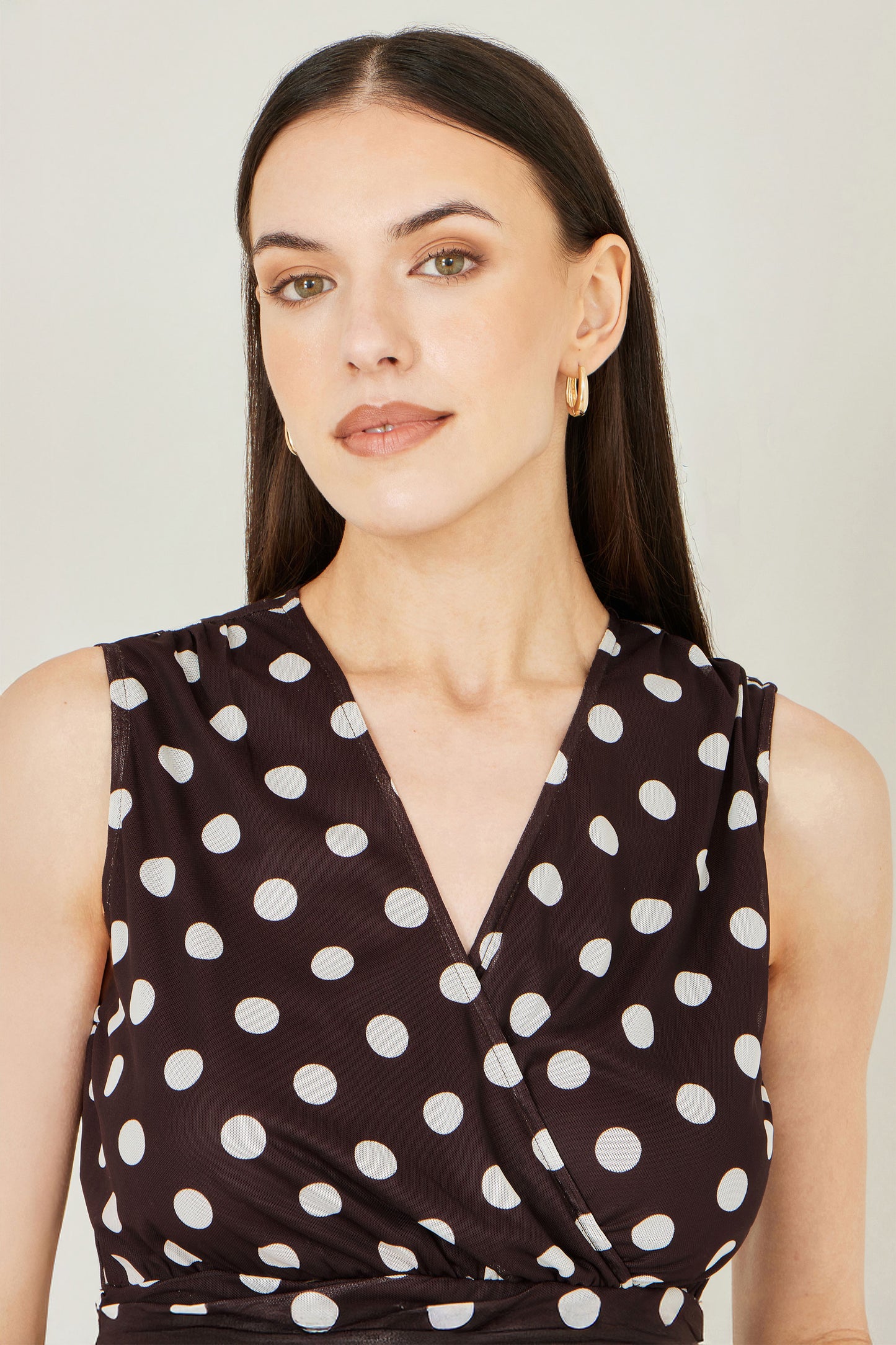 Yumi Brown Polka Dot Mesh Wrap Skater Dress With Pockets Dress Occasion Yumi