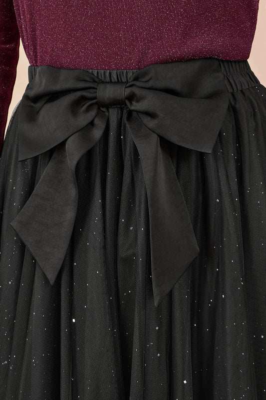 Yumi Black Sparkle Mesh Tulle Skirt With Satin Bow Skirts Yumi