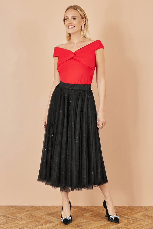 Yumi Black Sparkle Mesh Tulle Skirt Skirts Yumi