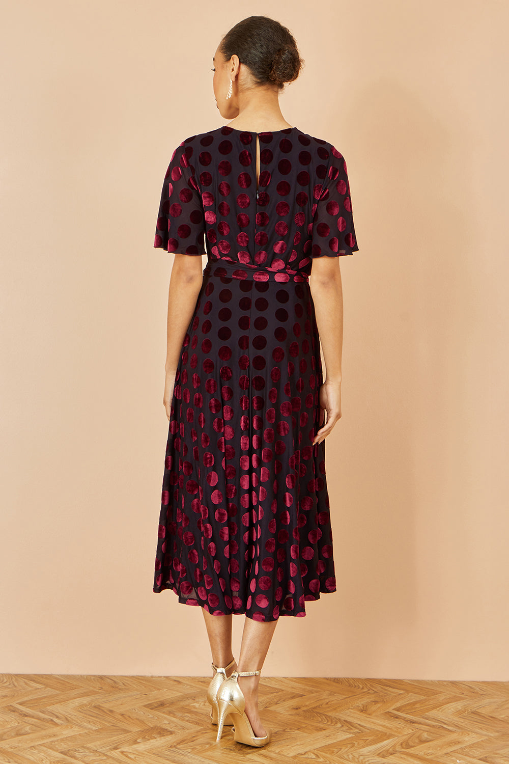 Yumi Burgundy Velour Spot Midi Skater Dress Dress Party Yumi