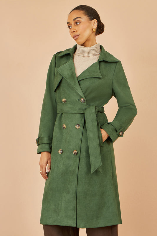 Yumi Green Faux Suede Trench Coat COAT Yumi
