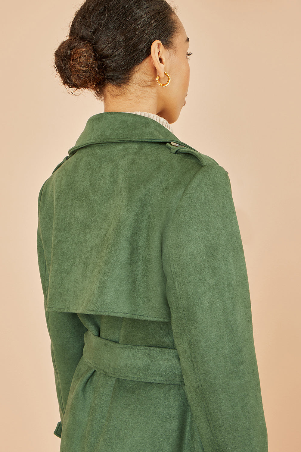 Yumi Green Faux Suede Trench Coat COAT Yumi