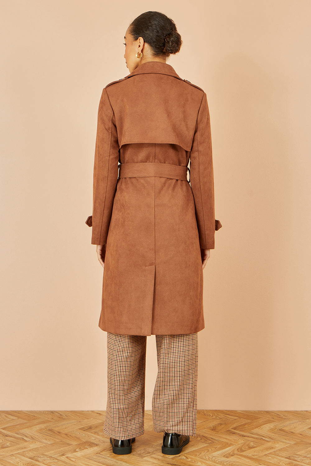Yumi Brown Faux Suede Trench Coat COAT Yumi