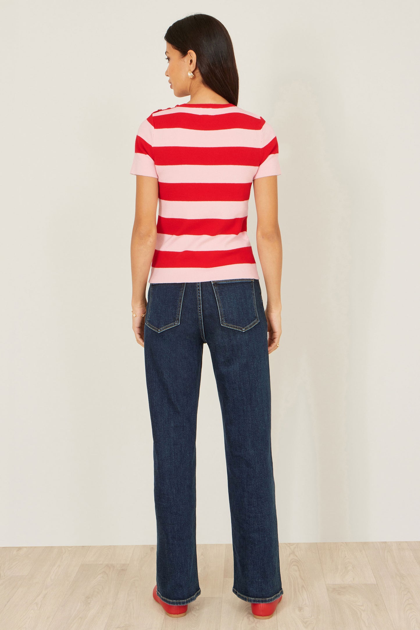 Yumi Red Block Stripe Knitted Top With Button Details Knit Top Yumi