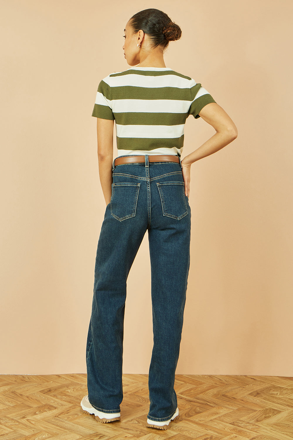 Yumi Green Block Stripe Knitted Top With Button Details Knit Jumper Yumi