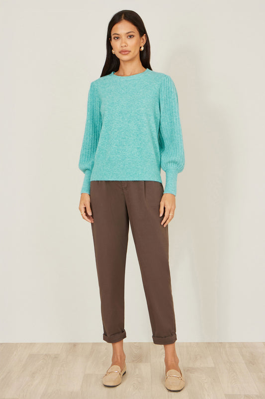 Yumi Sea Green Knitted Balloon Sleeve Jumper Knit Jumper Yumi