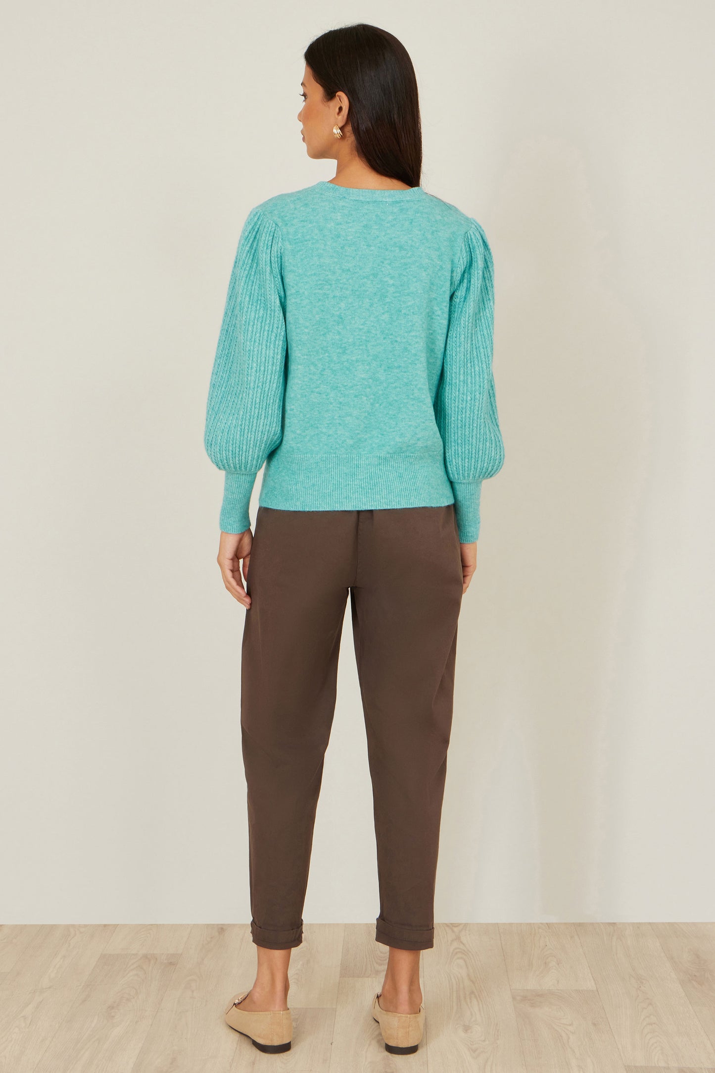 Yumi Sea Green Knitted Balloon Sleeve Jumper Knit Jumper Yumi