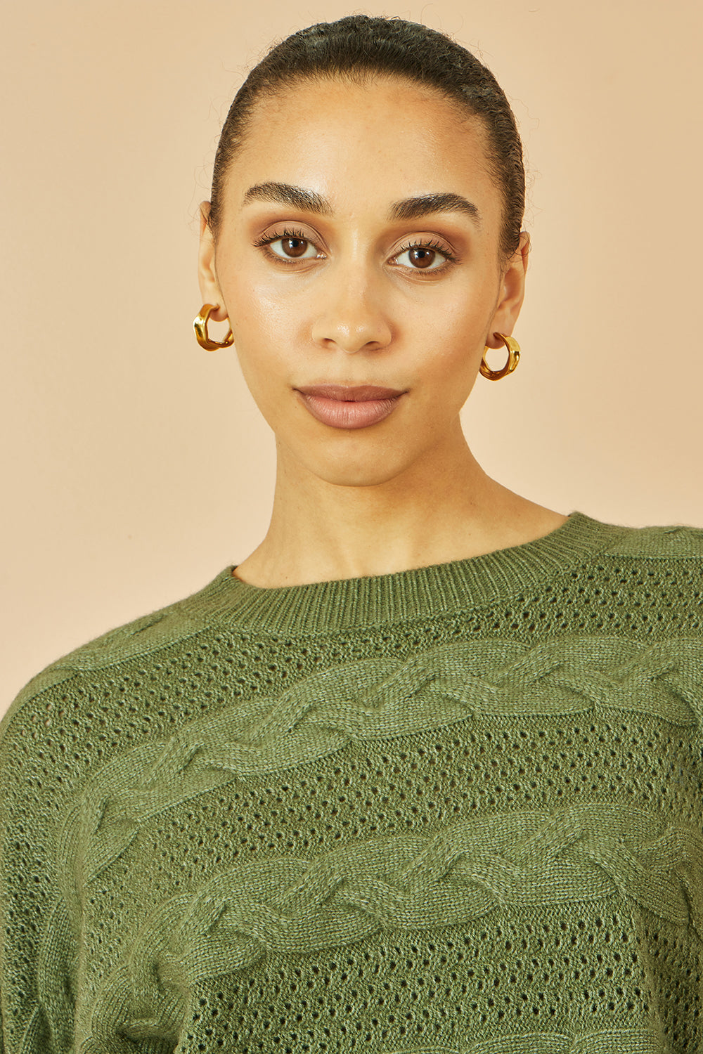 Yumi Green Cable Knit Relaxed Fit Jumper Knit Jumper Yumi