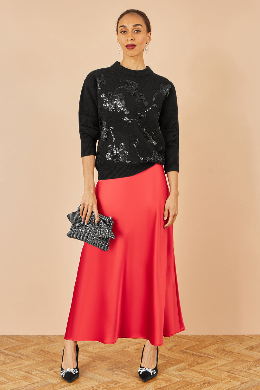 Yumi Black Relaxed Knitted Jumper With Sequin Detail Knit Xmas Jumper Yumi