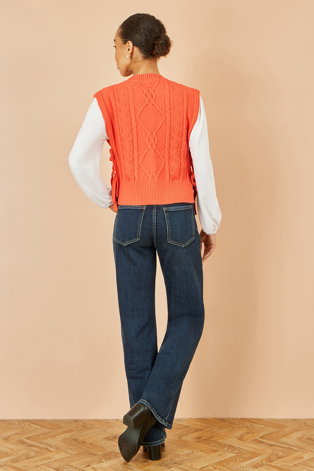 Yumi Orange Flower Cable Knit Tie Side Pullover Knit Pullover Yumi