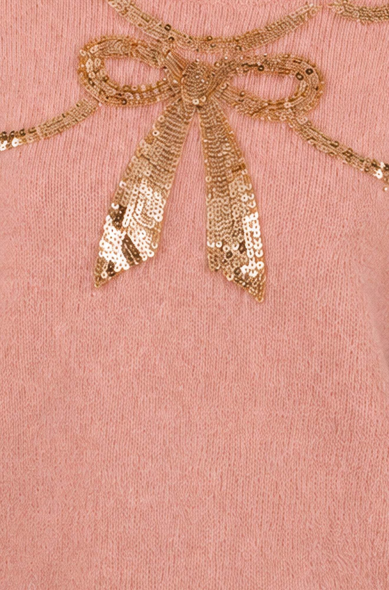 Yumi Pink Sequinned Bow Neckline Jumper
