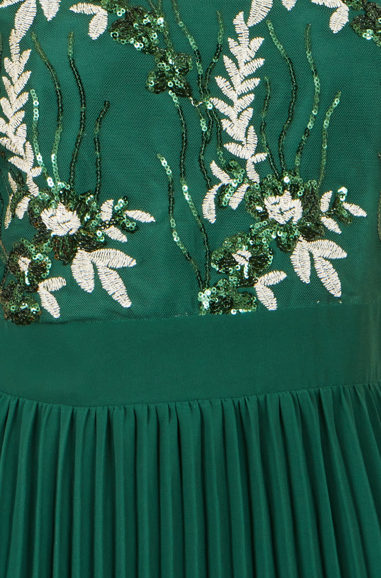 Yumi Green Sequin Embroidered Pleated Midi Dress Dress Party Yumi