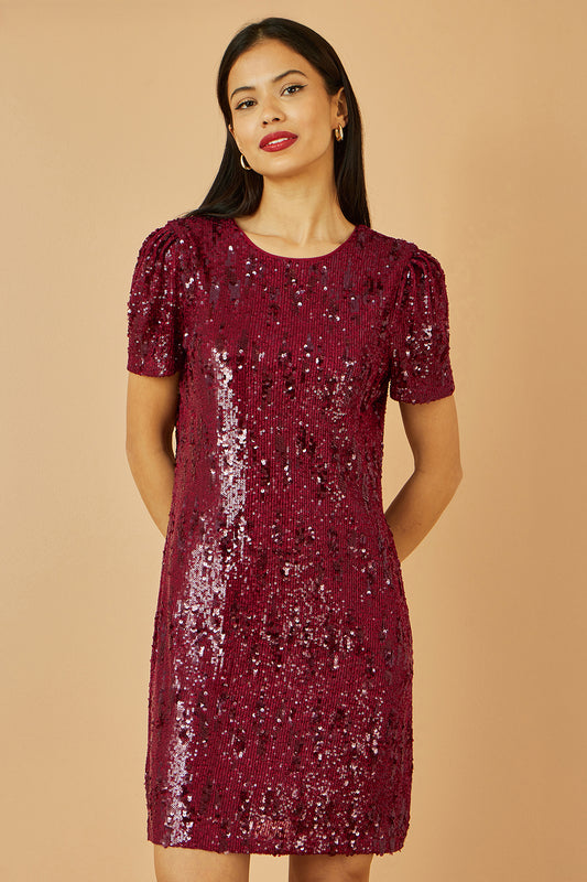 Yumi Burgundy Sequin Stretch Tunic Dress Dress Party Yumi