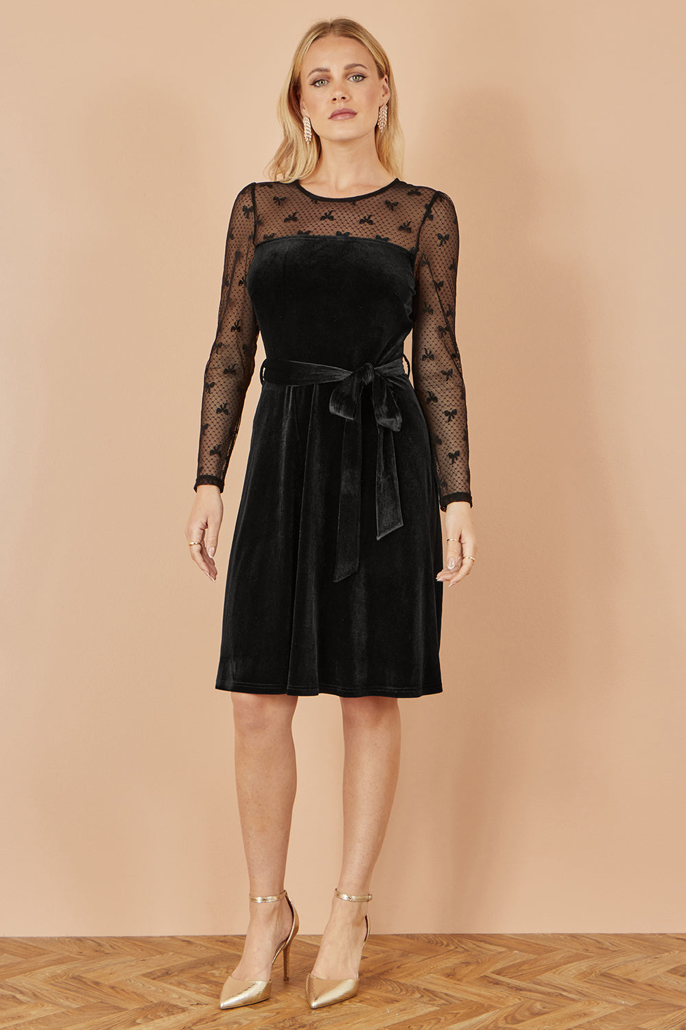 Yumi Black Velvet Skater Dress With Mesh Bow Sleeves Dress Party Yumi