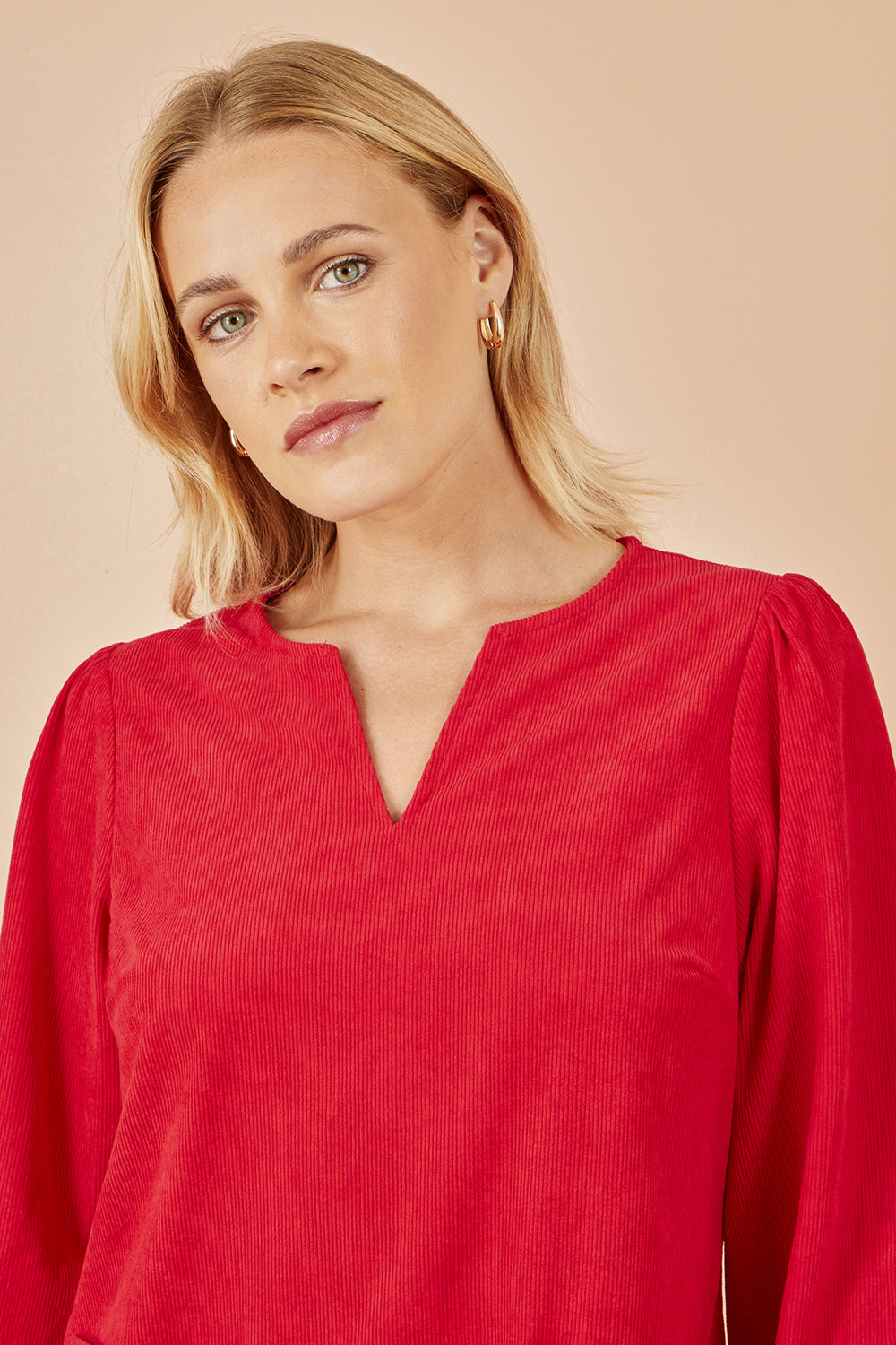 Yumi Red Cord Tunic With Ruched Sleeve Dress Casual Yumi