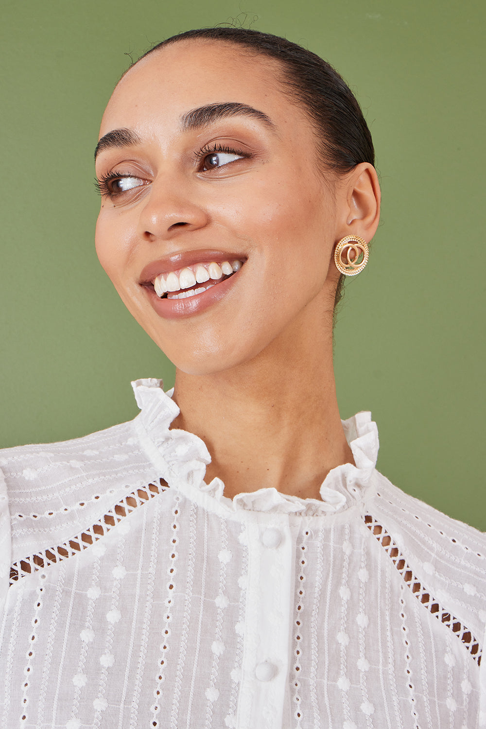 Yumi White Broderie Anglaise Puff Sleeve Shirt Top Yumi