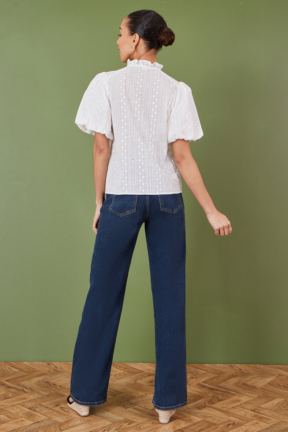 Yumi White Broderie Anglaise Puff Sleeve Shirt Top Yumi