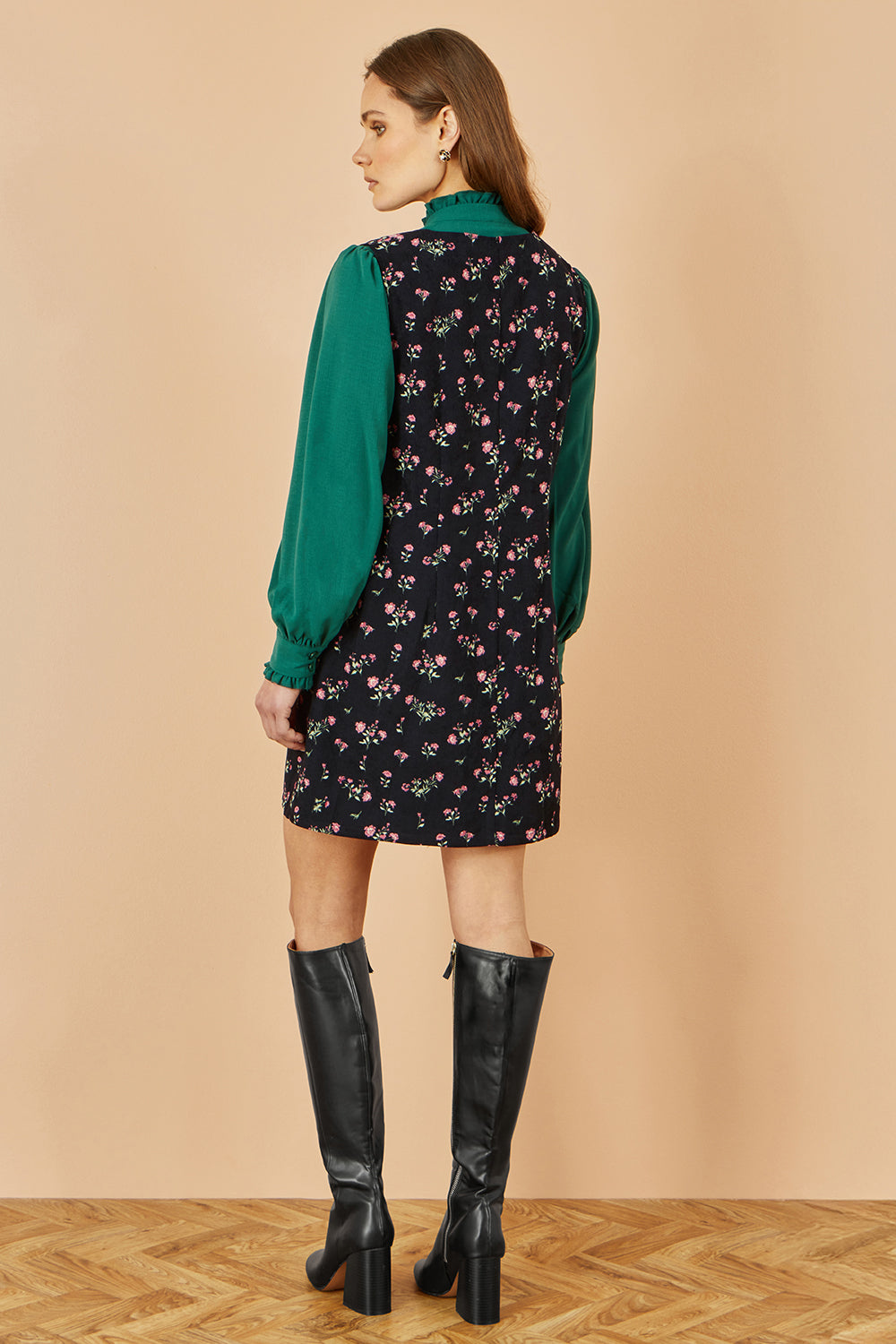 Yumi Black Floral Print Pinafore Dress With Button Up Dress Casual Yumi