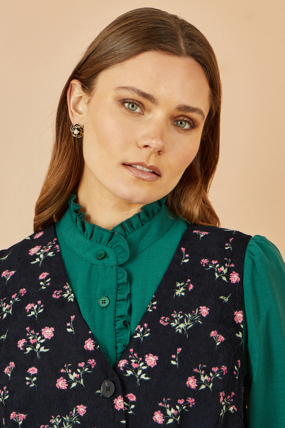 Yumi Black Floral Print Pinafore Dress With Button Up Dress Casual Yumi