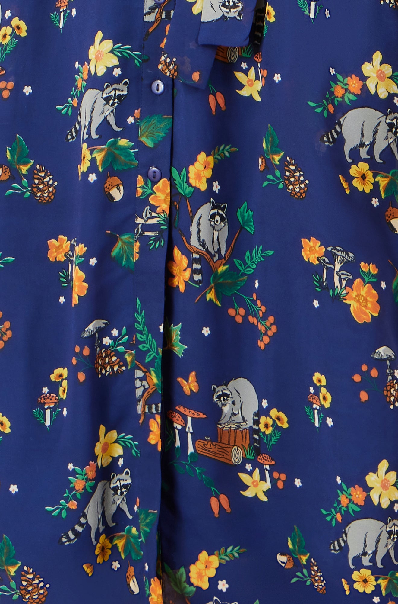 Yumi Recycled Navy Raccoon Print Shirt Midi Dress Dress Casual Yumi