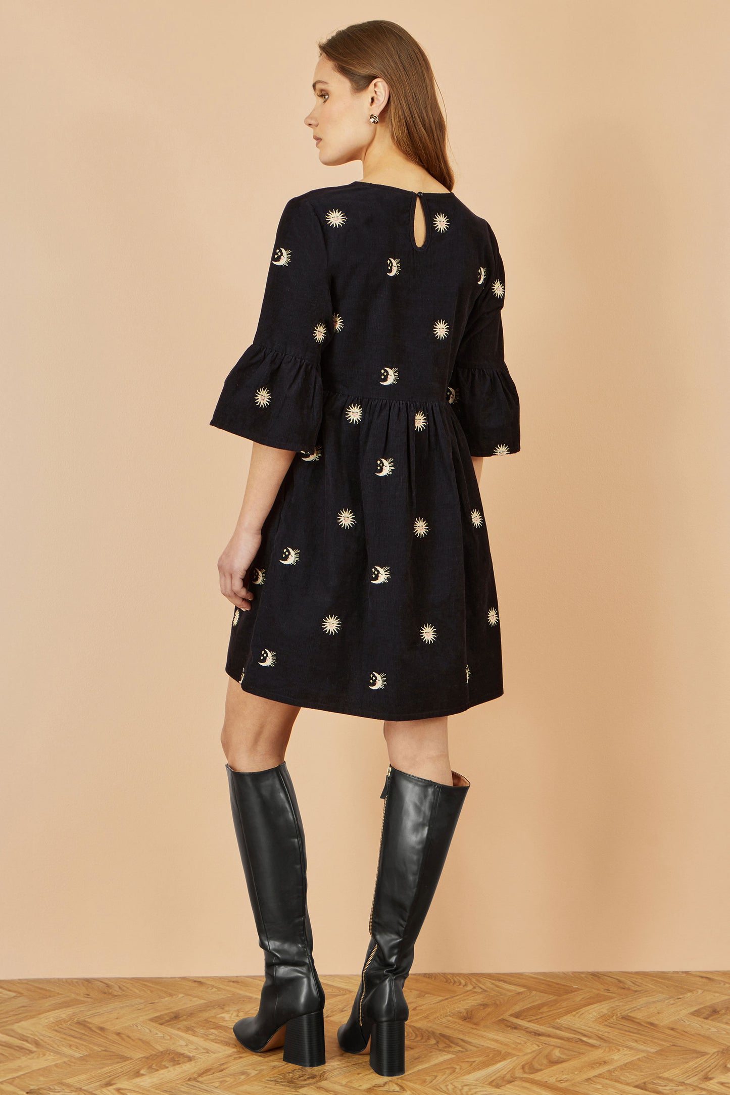 Yumi Black Cosmic Embroidery Cord Tunic Dress Dress Casual Yumi