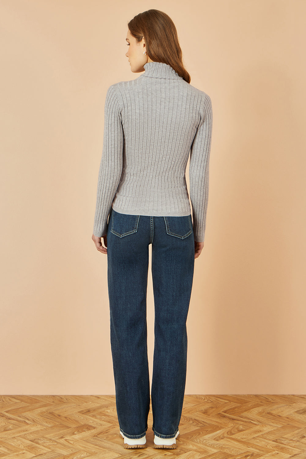 Yumi Grey Ribbed Knit Roll Neck Jumper Knit Jumper Yumi