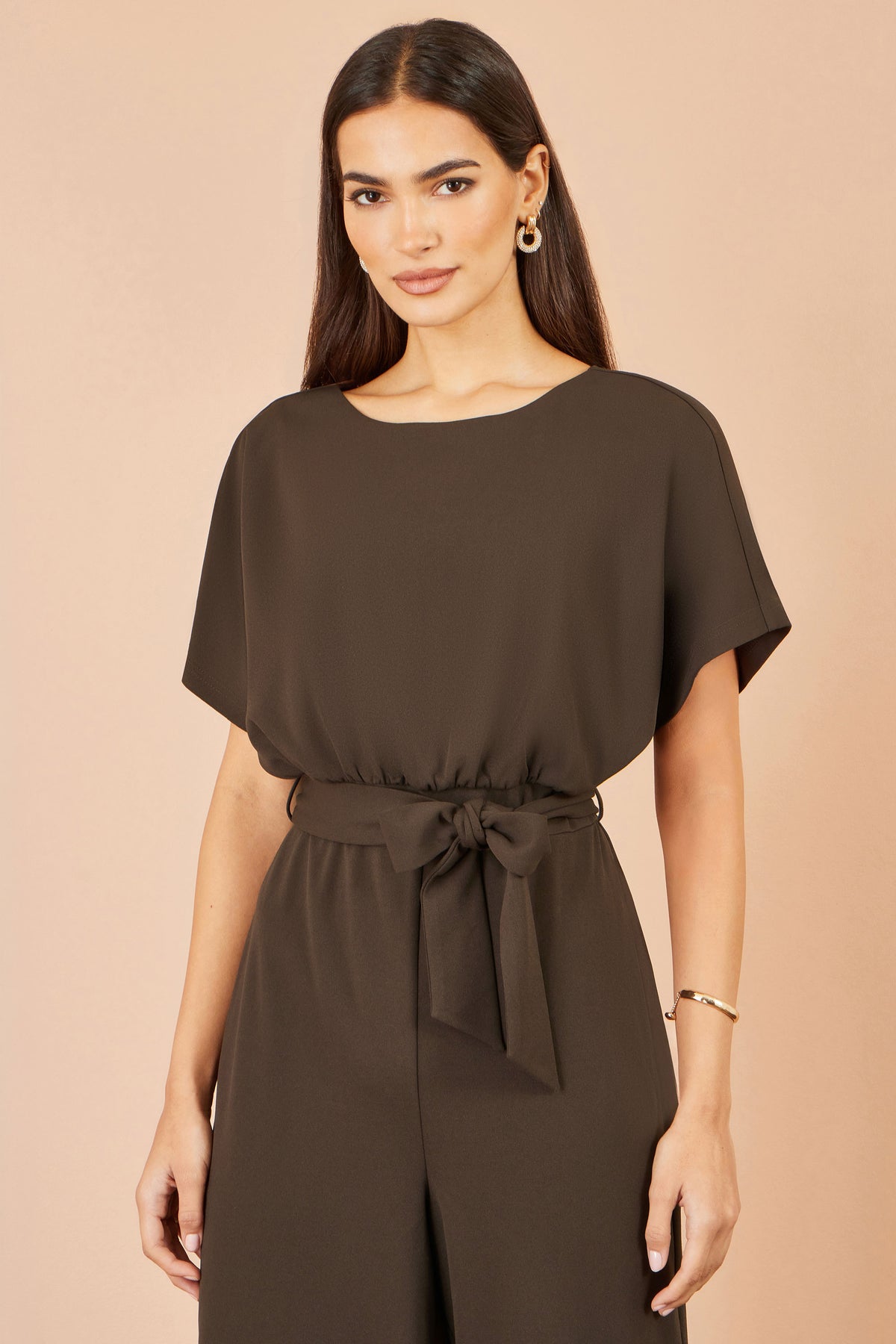 Yumi Brown Batwing Stretch Jumpsuit Jumpsuit Yumi