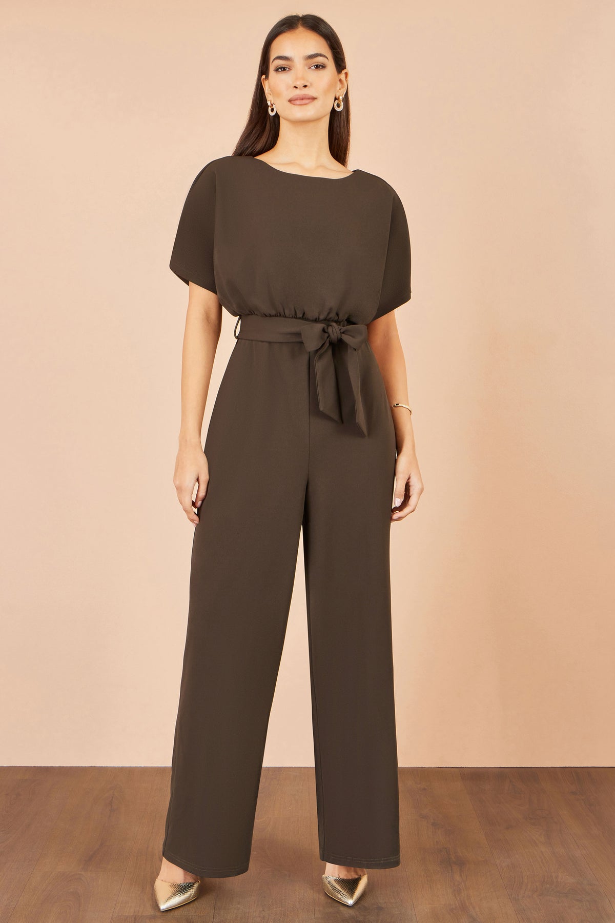 Yumi Brown Batwing Stretch Jumpsuit Jumpsuit Yumi