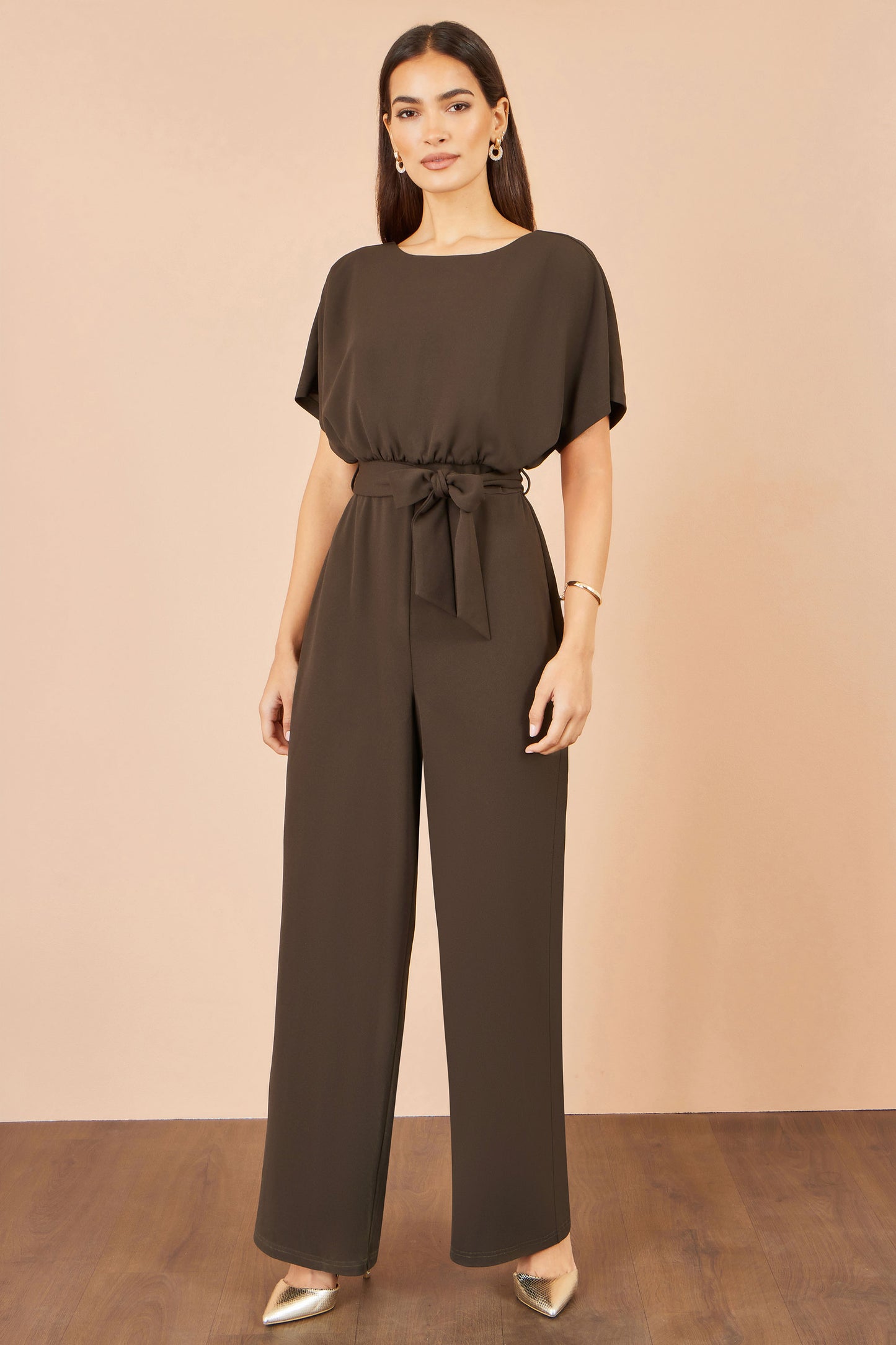 Yumi Brown Batwing Stretch Jumpsuit Jumpsuit Yumi