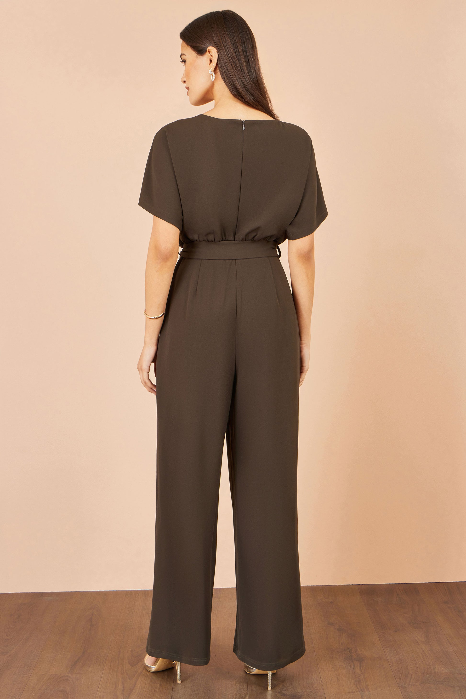 Yumi Brown Batwing Stretch Jumpsuit Jumpsuit Yumi