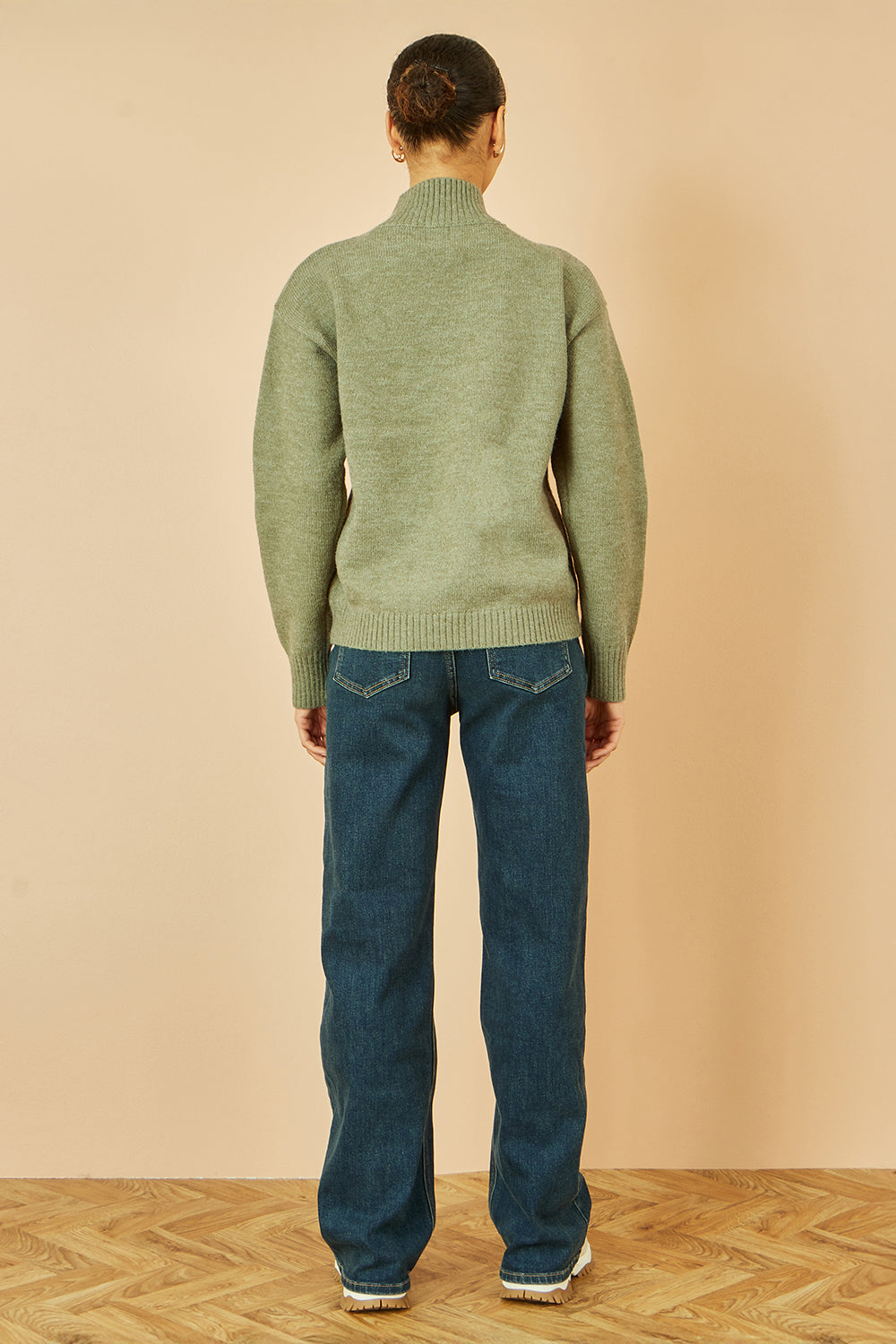 Yumi Green Knitted High Neck Jumper With Applique Flowers Knit Jumper Yumi