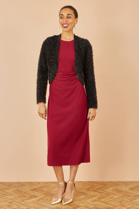 Yumi Black Metallic Fluffy Eyelash Bolero Knit Cardigan Yumi