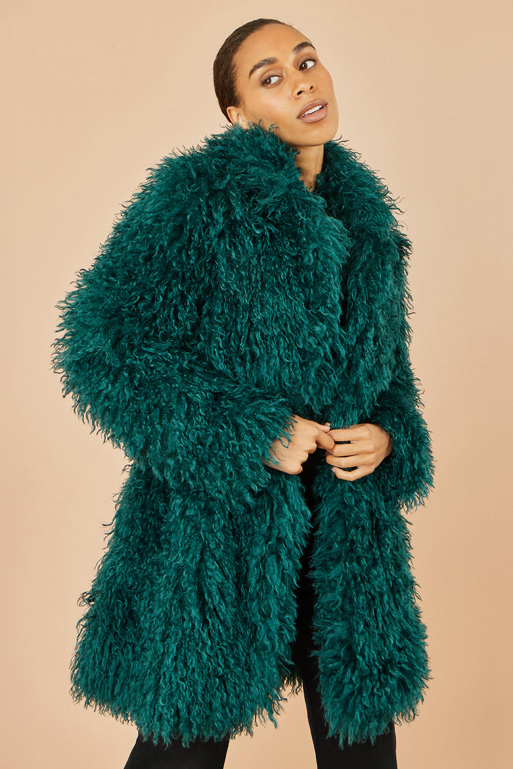 Yumi Teal Luxe Long Hair Fur Coat COAT Yumi