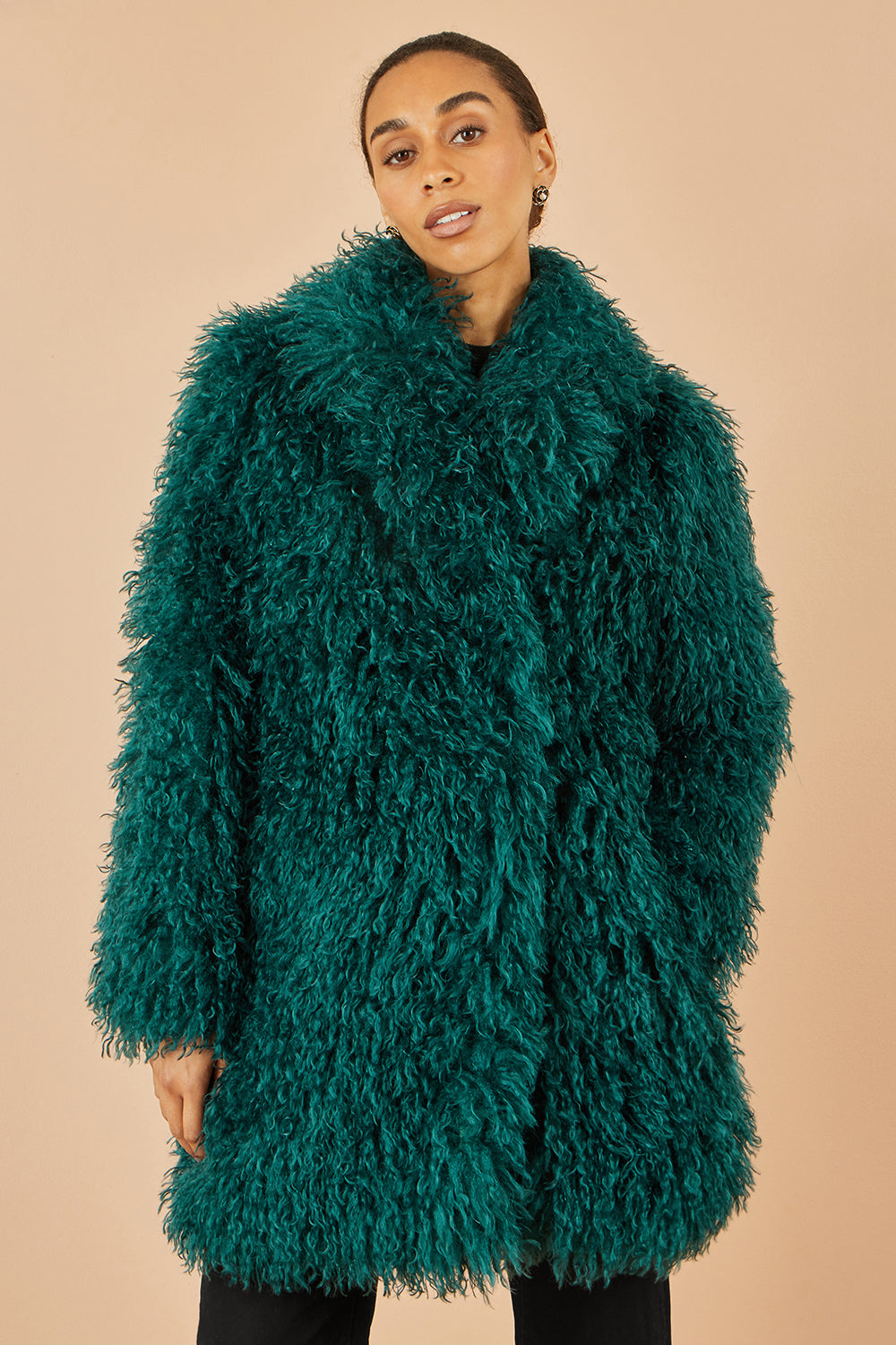 Yumi Teal Luxe Long Hair Fur Coat COAT Yumi