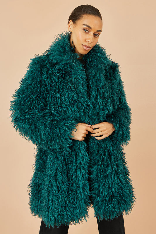 Yumi Teal Luxe Long Hair Fur Coat COAT Yumi