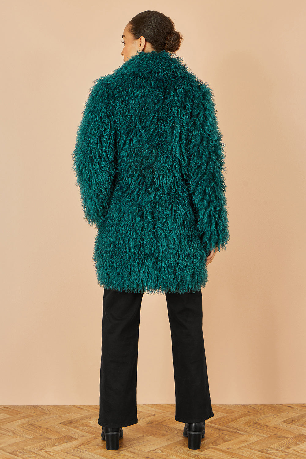 Yumi Teal Luxe Long Hair Fur Coat COAT Yumi
