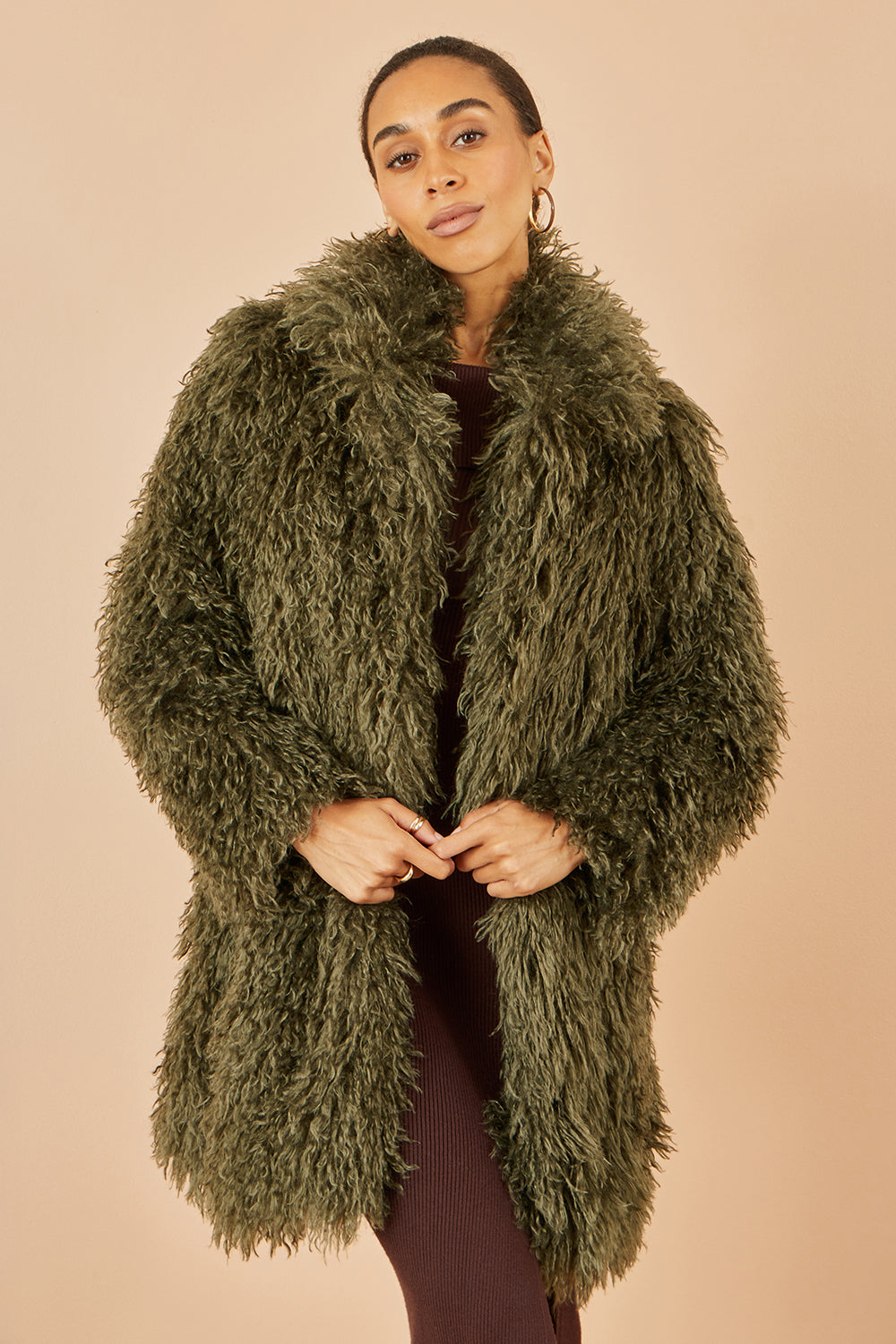 Yumi Green Luxe Long Hair Fur Coat COAT Yumi