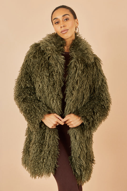 Yumi Green Luxe Long Hair Fur Coat COAT Yumi