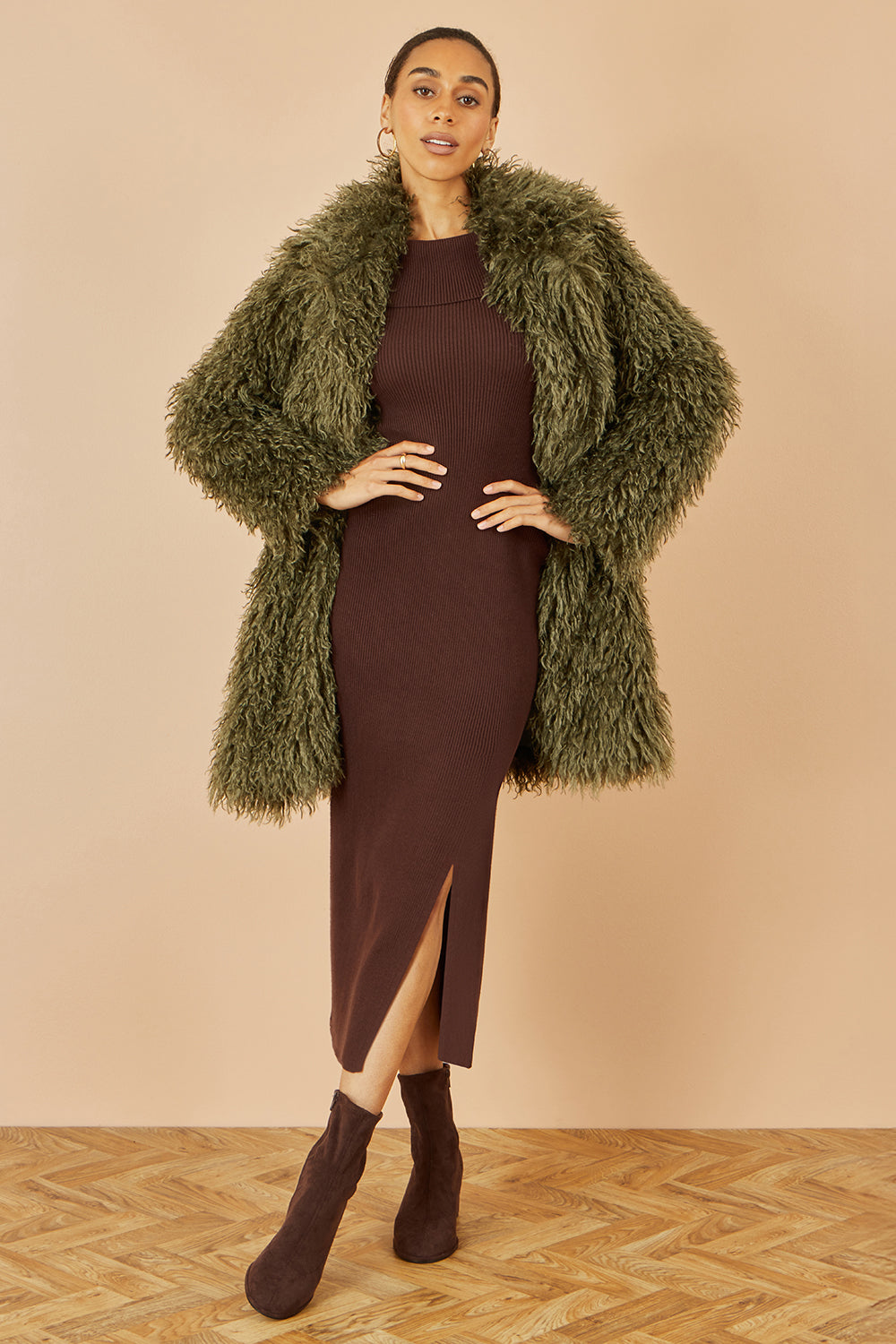 Yumi Green Luxe Long Hair Fur Coat COAT Yumi