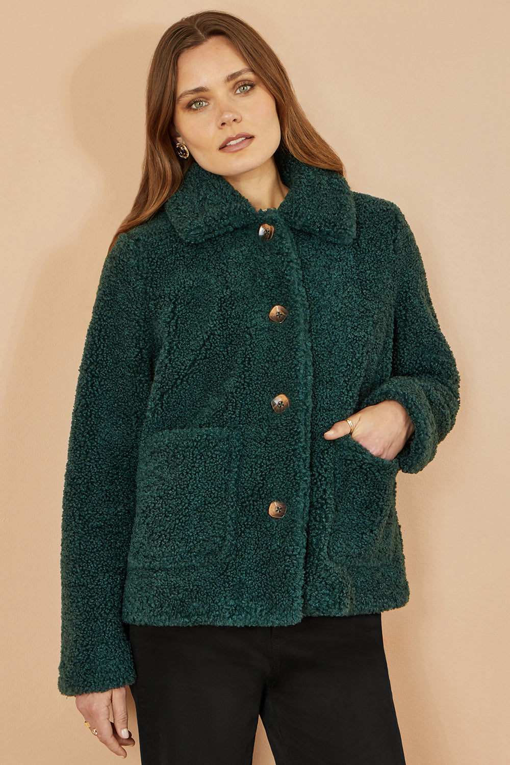 Yumi Green Short Teddy Bear Jacket JACKET Yumi